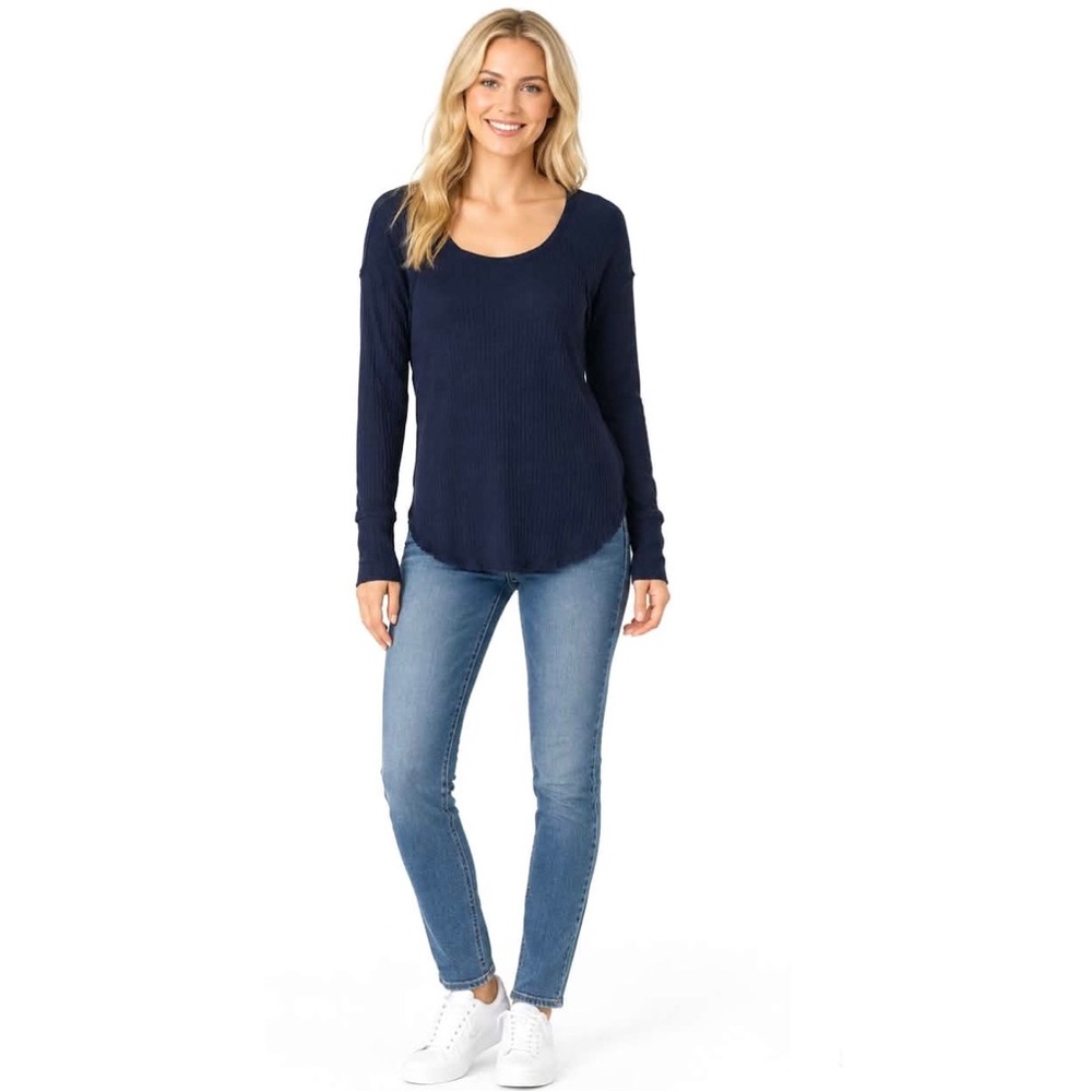 French Laundry Scoop Neck Waffle Print Thermal Top